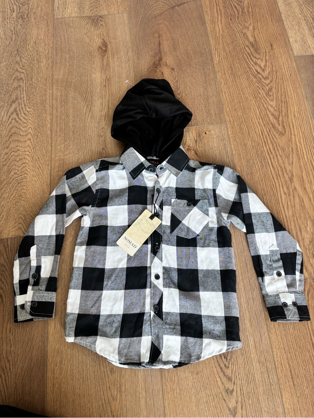Nomad Black & White Plaid Hooded Button-Down Shirt
